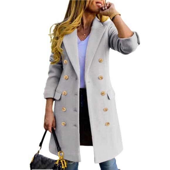 Jackets & Blazers - Womens Double Breasted Trench Coats Light Grey